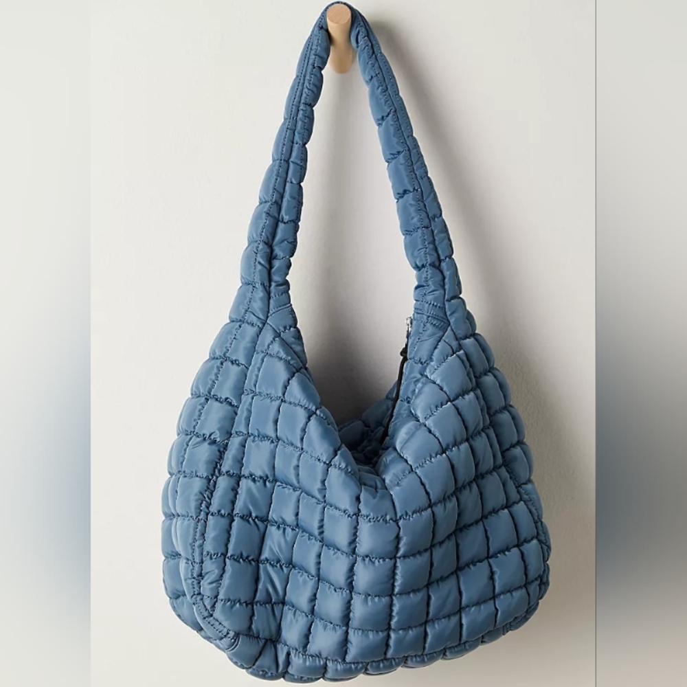 NWT Free People FP Movement Quilted Carryall Tote Bag Skyline Blue Shoulder Gray - Picture 3 of 13